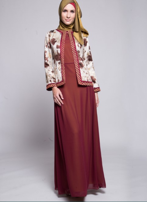 Model Baju Gamis Batik Kombinasi Sifon Blazer Merah Maroon Putih
