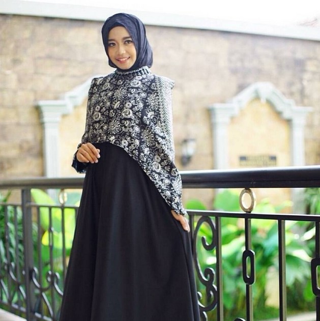 Model Baju Gamis Batik Kombinasi Sifon Cape Navy