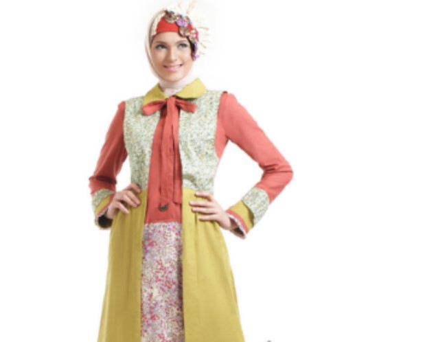 Model Baju Gamis Blazer Batik Modern Kuning Orange