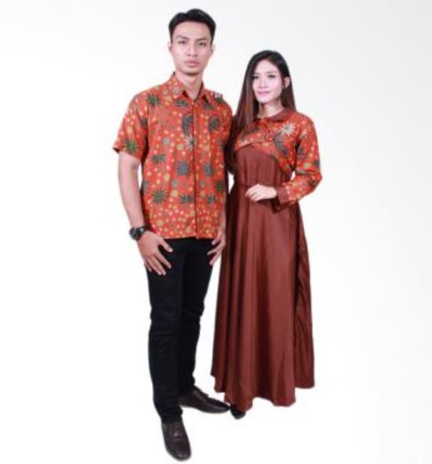 Model Baju Gamis Blazer Batik Modern Merah Bata