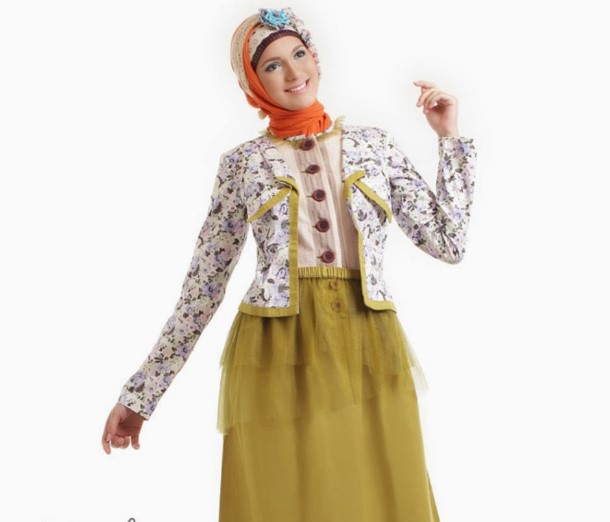 Model Baju Gamis Blazer Batik Modern Olive Putih