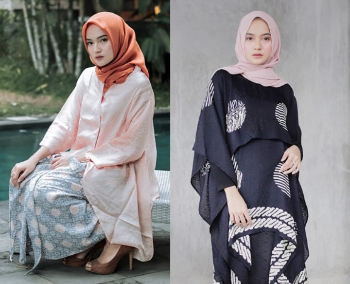 Model Baju Gamis Blazer Batik Modern Peach Hitam