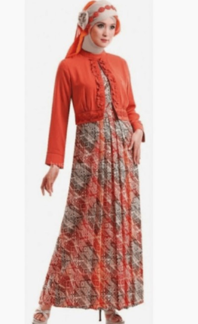 Model Baju Gamis Blazer Batik Modern Polos BatikWarna Orange