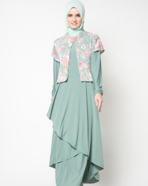 Model Baju Gamis Blazer Batik Modern Rok TumpukTosca