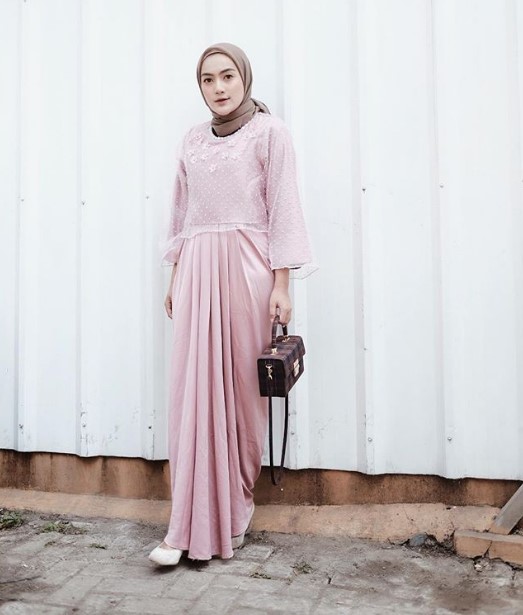 Model Baju Gamis Brokat Kombinasi Sifon Ruby Soft pink