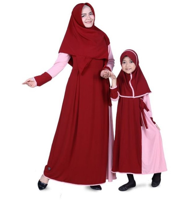 Model Baju Gamis Couple Ibu Anak Modern Katun Jepang Merah Pink