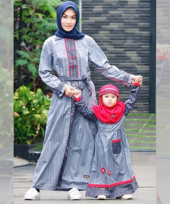 Model Baju Gamis Couple Ibu Anak Modern Katun Jepang Premium Abu Muda