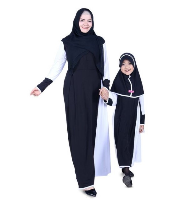 Model Baju Gamis Couple Ibu Anak Modern Katun Jepang Simple Hitam Putih