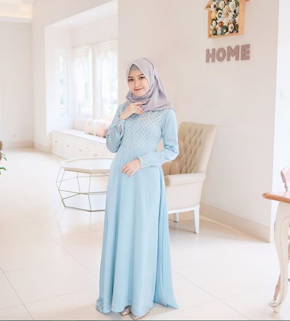 Model Baju Gamis Modern Anak Muda Masa Kini Tile Soft Blue