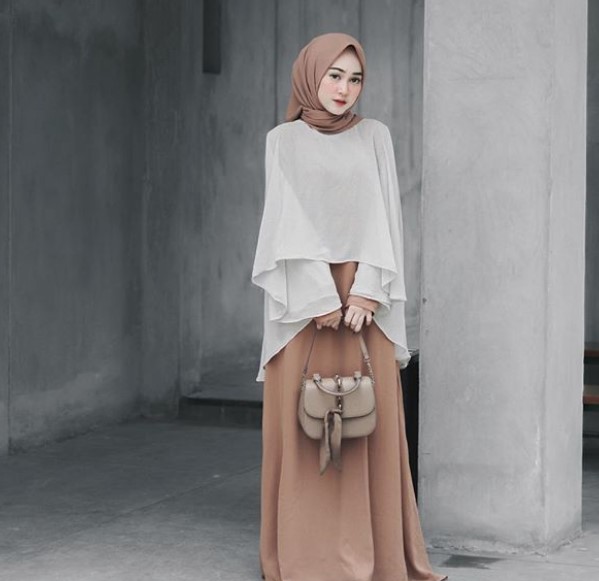 Model Baju Gamis Modern Remaja Kekinian Cape Broken White Cream