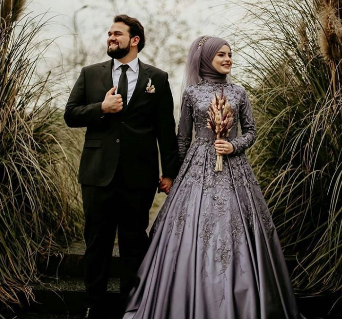 Model Baju Gamis Pesta Brokat Mewah Abu Tua Silver