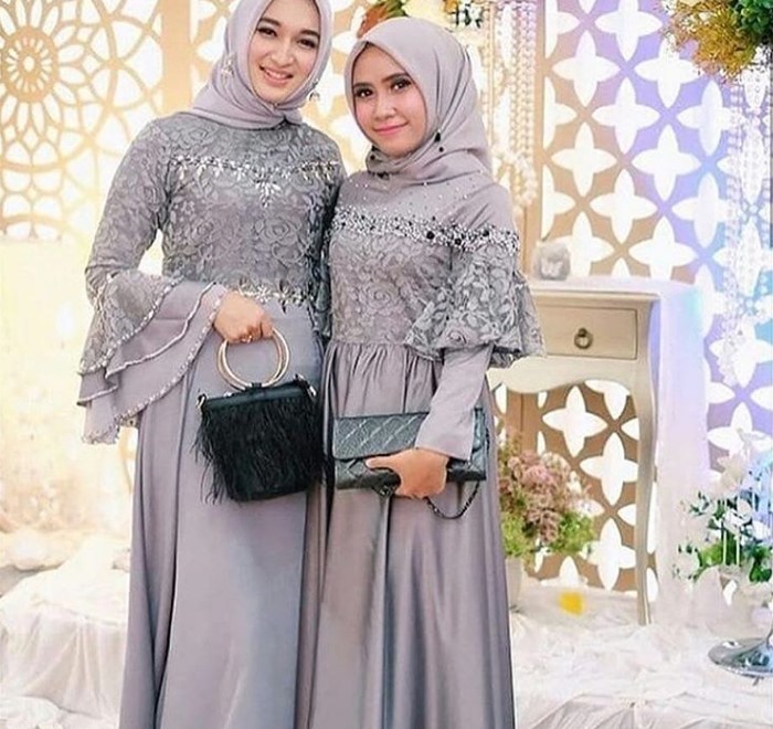Model Baju Gamis Pesta Brokat Mewah Silver