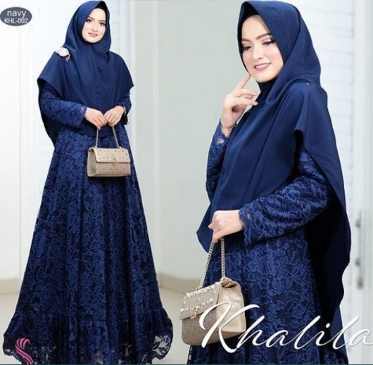 Model Baju Gamis Pesta Brokat Navy