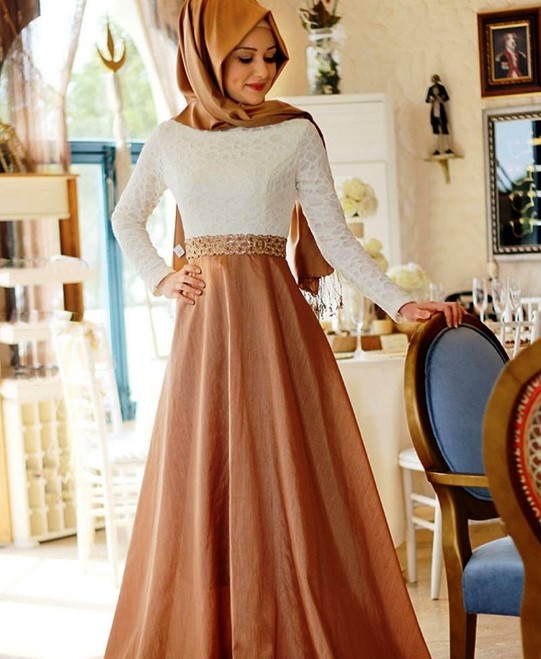 Model Baju Gamis Pesta Mewah Cream Gold