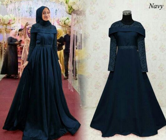 Model Baju Gamis Pesta Mewah Model Sabrina Navy