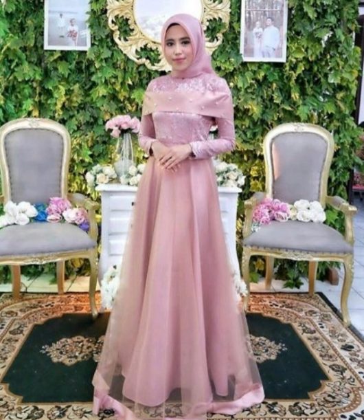 Model Baju Gamis Pesta Mewah Organza Satin Model Sabrina Pink