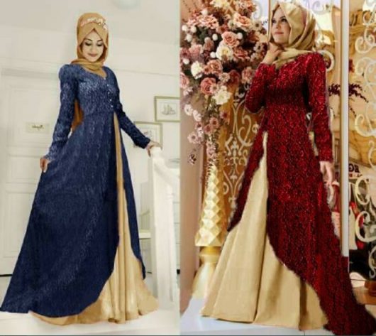 Model Baju Gamis Pesta Mewah Payet Navy Merah