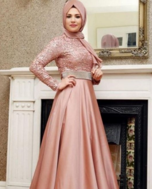Model Baju Gamis Pesta Mewah Payet Peach