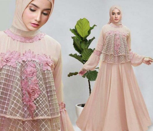 Model Baju Gamis Pesta Mewah Tile Peach