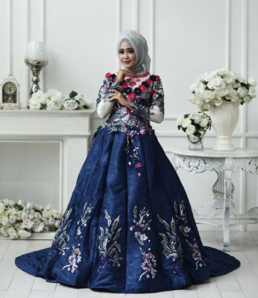 Model Baju Gamis Pesta Pernikahan Gaun Navy
