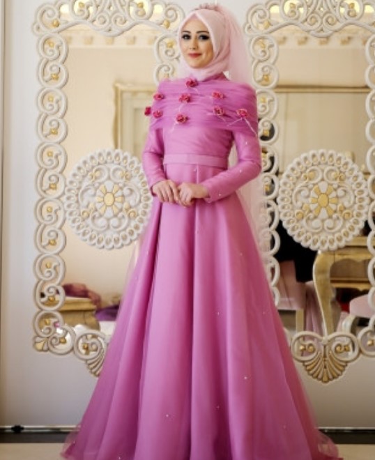 Model Baju Gamis Pesta Pernikahan Simpel Model Sabrina Pink