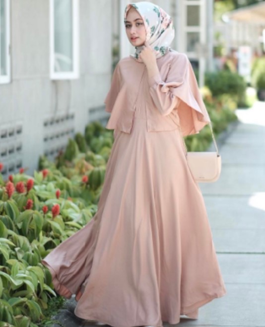 Model Baju Gamis Pesta Satin Simple Nudu Pastel