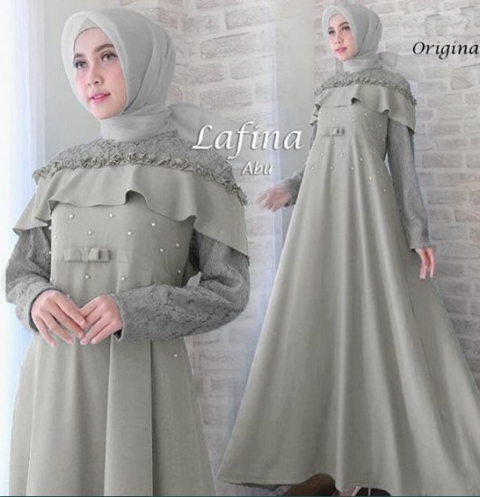 Model Baju Gamis Pesta Sederhana Abu Muda