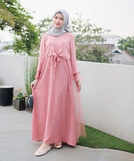 Model Baju Gamis Pesta Sederhana Dusty Pink