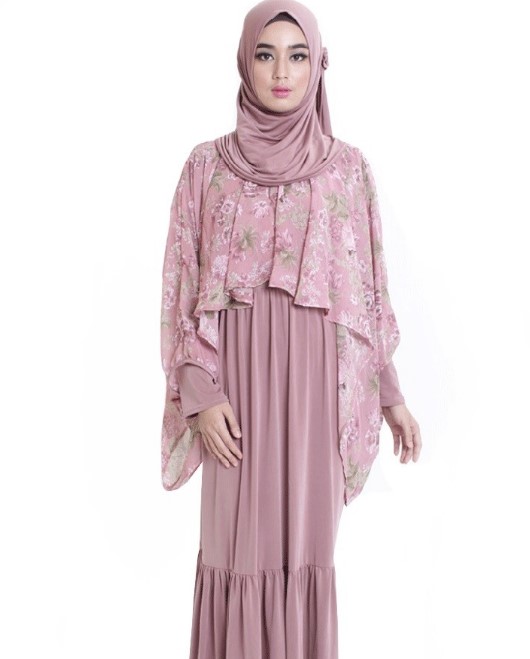 Model Baju Gamis Pesta Sederhana Simpel Cape Dusty Pink