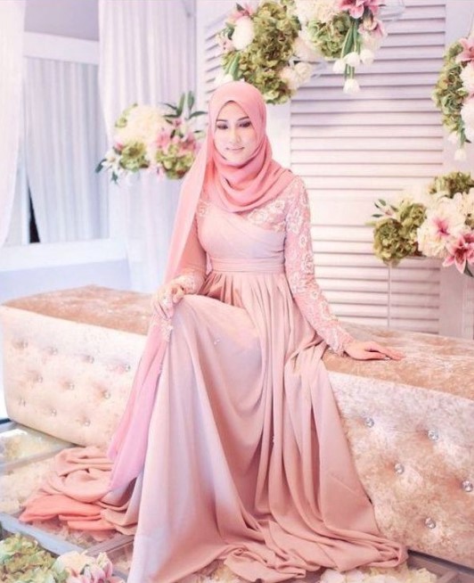 Model Baju Gamis Pesta Sederhana Soft Peach