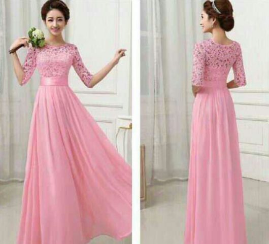 Model Baju Gamis Pesta Terbaru Brokat Sifon Pink