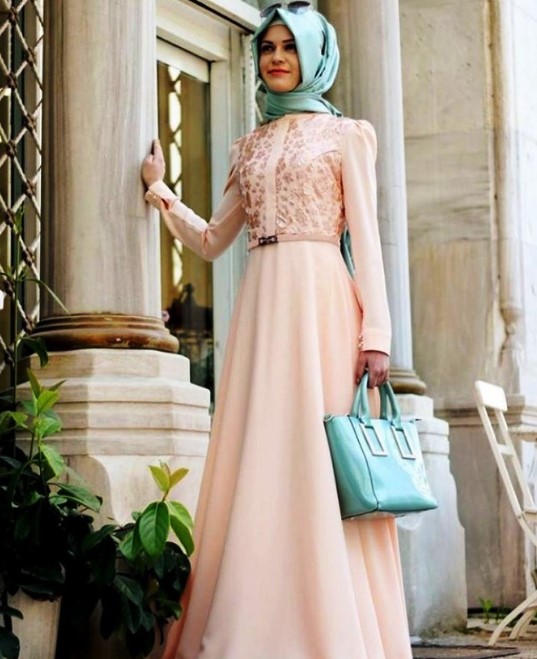 Model Baju Gamis Pesta Terbaru Satin Baby Peach