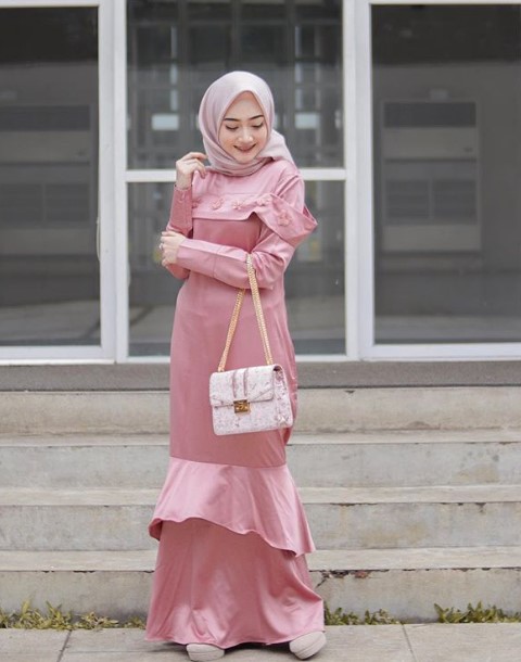 Model Baju Gamis Simple Tapi Mewah Dan Modern Satin Sabrina Dusty Pink