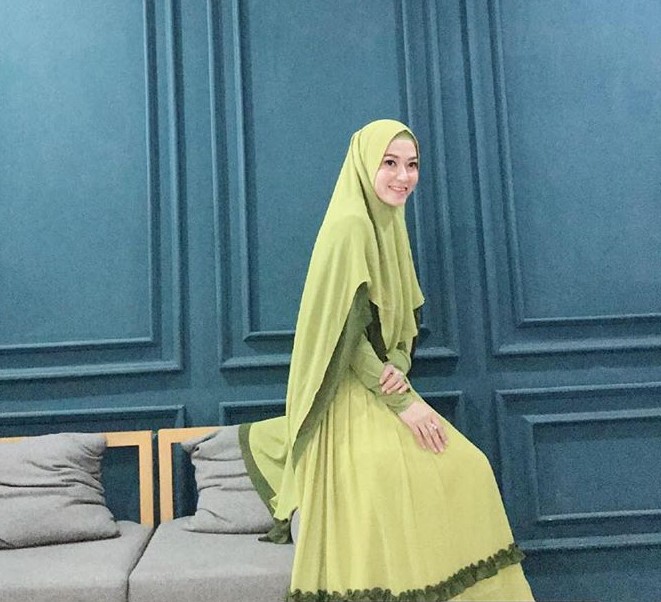 Model Baju Gamis Syar’i Lyra Virna Terbaru Rok Rempel Renda Soft Green