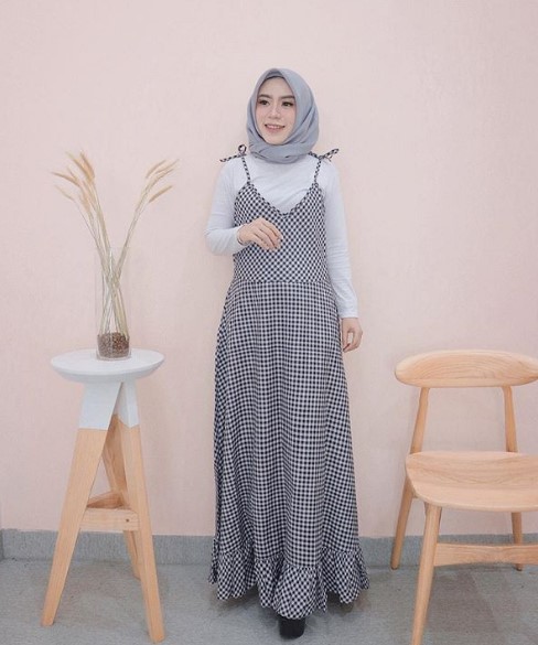 Model Baju Gamis Tanah Abang Terbaru Maxi Dress Kotak Hitam