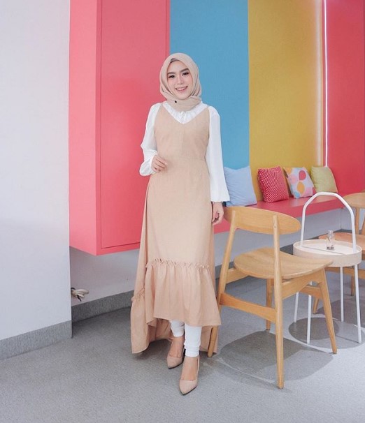 Model Baju Gamis Tanah Abang Terbaru Maxi Dress Nude Cream