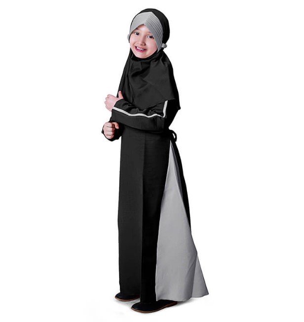 Model Baju Gamis Untuk Anak Perempuan Kombinasi Dua Warna Soft Pink Tosca Hitam Abu Muda