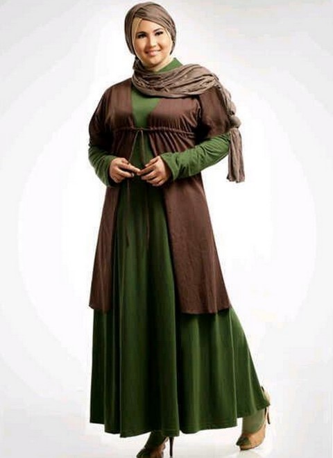Model Baju Gamis Untuk Orang Gemuk Pendek Outer Coklat Hijau