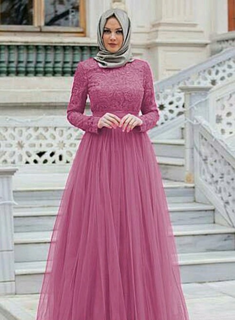 Model Baju Gamis Untuk Orang Gemuk Terbaru Mewah Dusty Pink