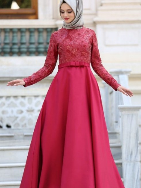 Model Baju Gamis Untuk Orang Gemuk Terbaru Mewah Pita Pinggang Merah