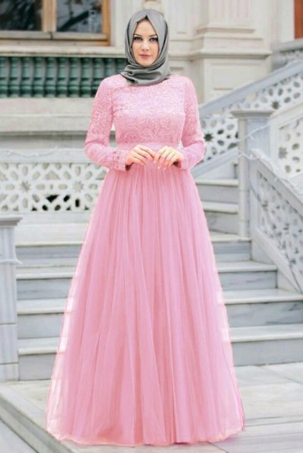 Model Baju Gamis Untuk Orang Gemuk Terbaru Mewah Soft Pink