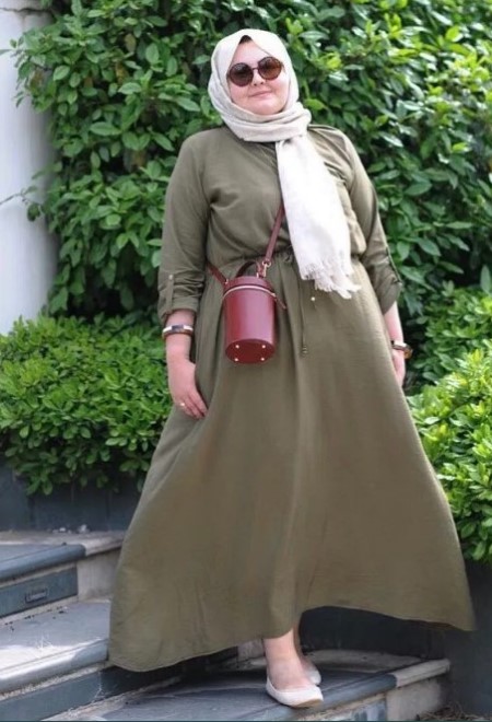 Model Baju Gamis Untuk Orang Gemuk Terbaru Tali Pinggang Army