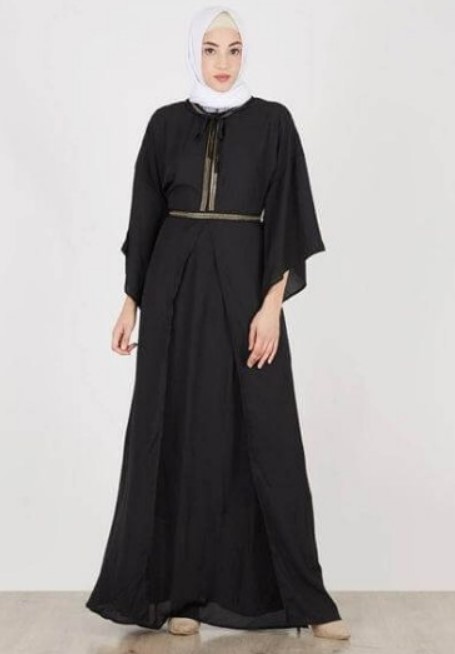 Model Baju Gamis Unutk Orang Gemuk Biar Kelihatan Langsing Aksen Pita Hitam