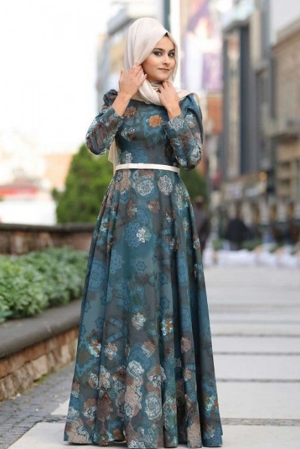 Model Baju Gamis Unutk Orang Gemuk Biar Kelihatan Langsing Motif Navy