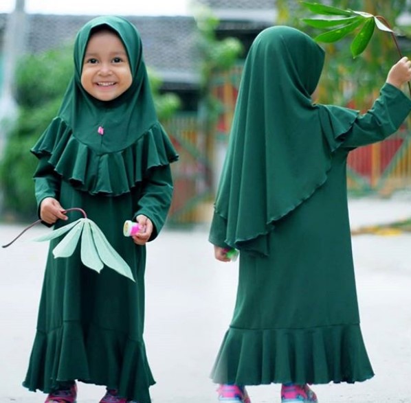 Model Gamis Anak Katun Jepang Modern Simple Rok Renda Emerald