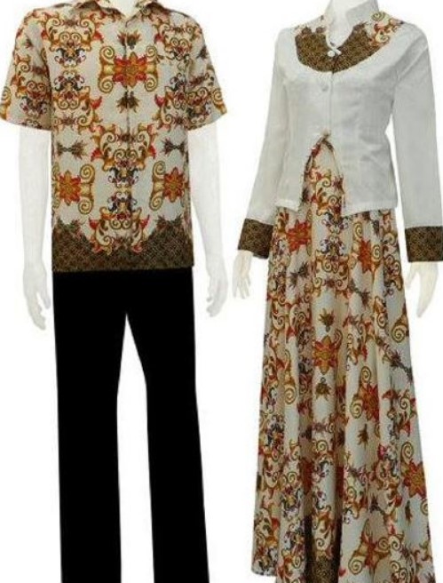 Model Gamis Batik Blazer Lebaran Terbaru Couple Putih Coklat Orange