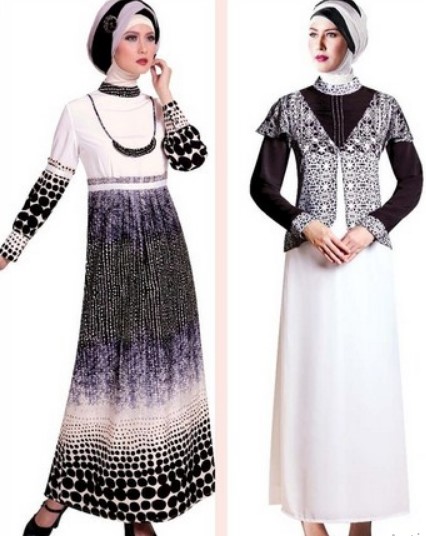 Model Gamis Batik Blazer Lebaran Terbaru Monocrom Putih Hitam