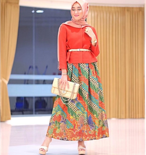 Model Gamis Batik Blazer Lebaran Terbaru Orange