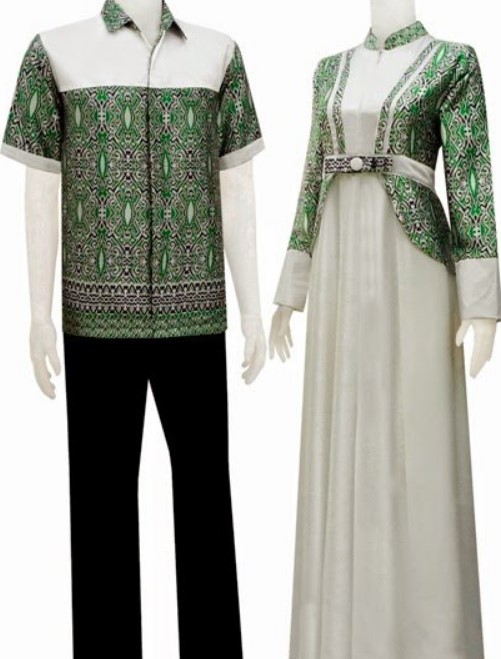 Model Gamis Batik Blazer Lebaran Terbaru Putih Hijau