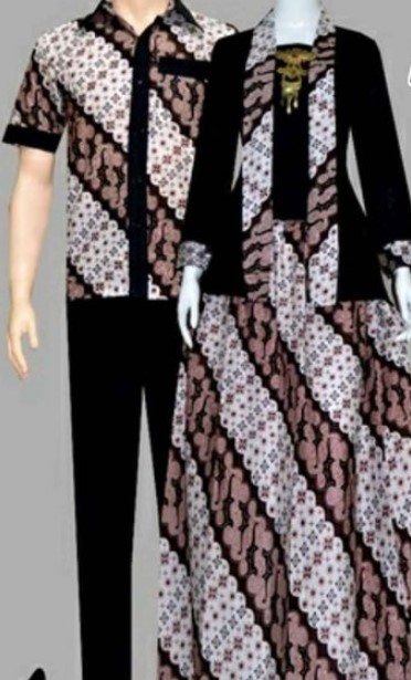 Model Gamis Batik Kombinasi Polos Katun Modern Hitam Coklat